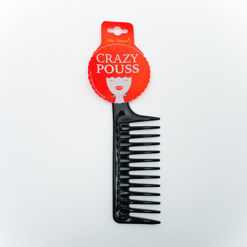 CRAZY POUSS - Peigne à dents large manche - 3 couleurs - Accessoire pour démêler et coiffer facilement vos cheveux crépus et frisés