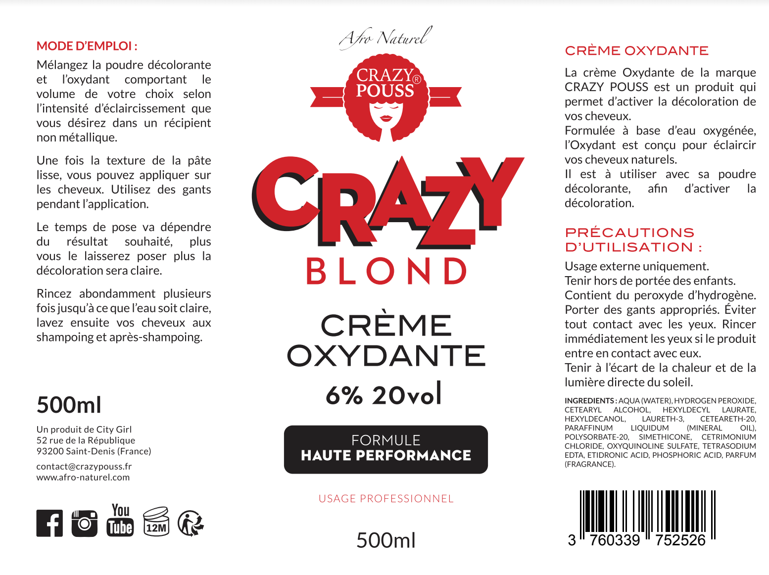 CRAZY POUSS - Crème oxydante - Crazy blond - Blanc