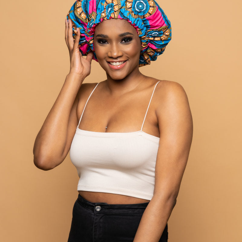 CRAZY POUSS - Bonnet en wax modèle 021 - Protecteur d’hydratation - Plusieurs coloris