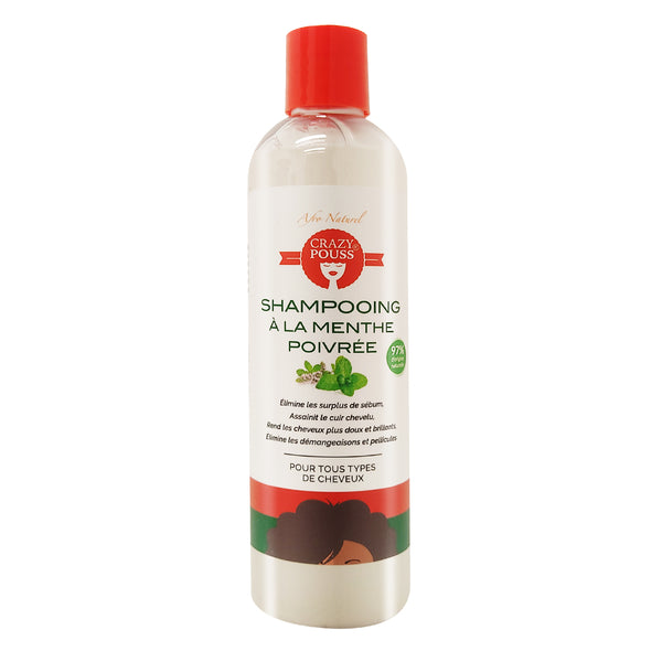 CRAZY POUSS - Shampoing menthe poivrée 300ml - Blanc - Soin capillaire pour nettoyer et éliminer les résidus de sébum sur vos cheveux