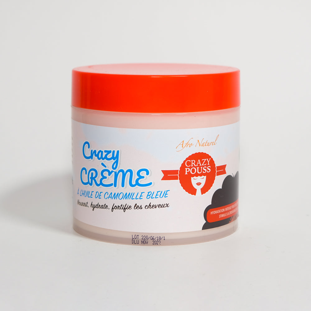 CRAZY POUSS - Crème fortifiante et nourrissante - Non grasse - Bleue - Crème à la camomille - Soin capillaire pour hydrater et nourrir vos cheveux