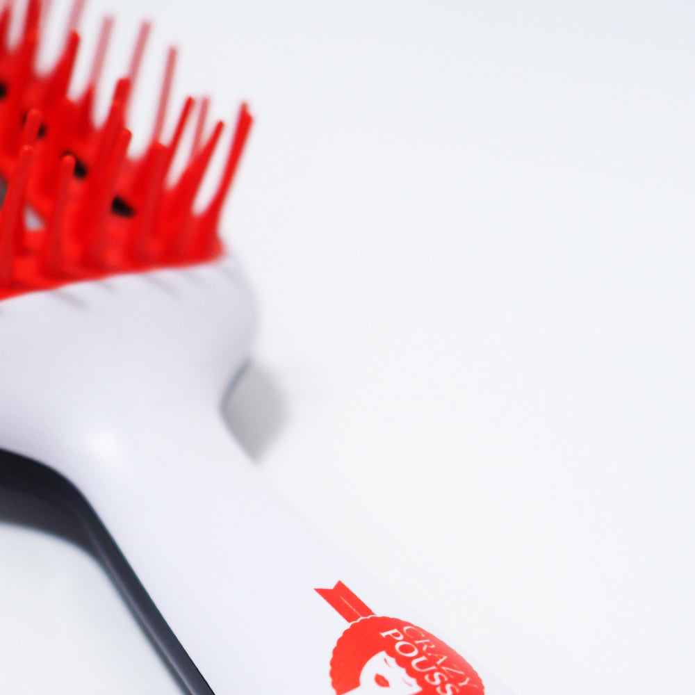 CRAZY POUSS - Brosse démêlante picots ronds - Rouge et blanche - Outil qui vous permet de brosser et démêler les cheveux facilement