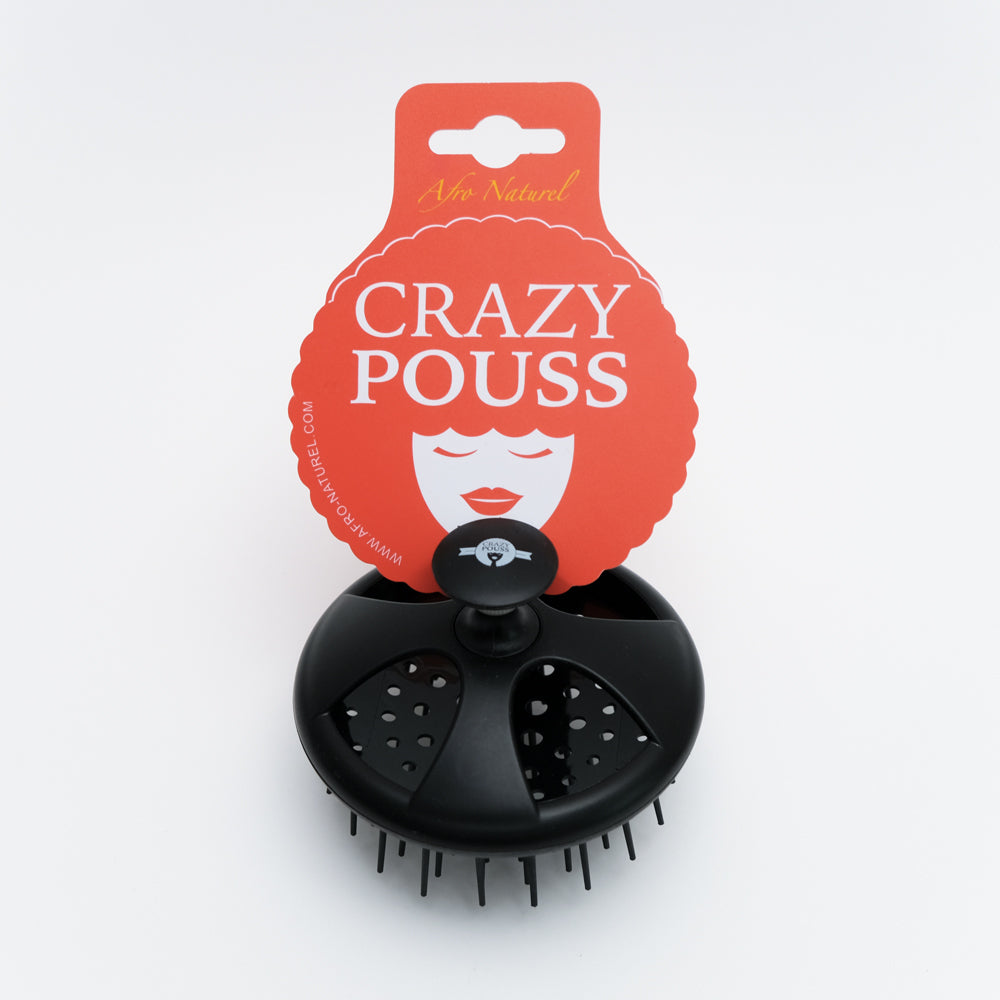 CRAZY POUSS - Brosse ronde massante - Large picots - Noire - Accessoire de coiffage sous la douche