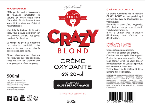 CRAZY POUSS - Crème oxydante - Crazy blond - Blanc - Produit d’activation de décoloration