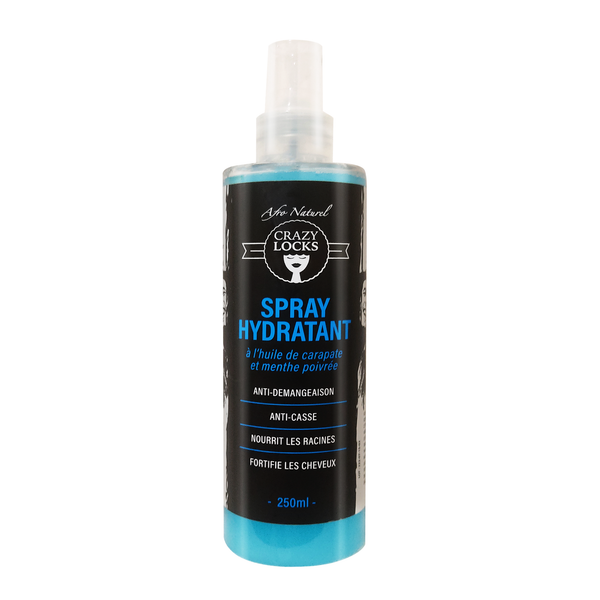 CRAZY LOCKS - Spray - Hydratant - Bleu - Carapate et menthe poivrée - Produit pour réduire les démangeaisons de vos cheveux lockés