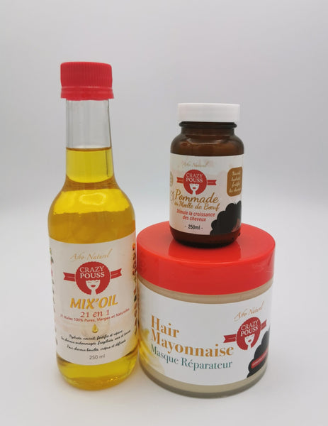 CRAZY POUSS - Pack repair - Produit capillaire hydratant et réparateur pour vos cheveux bouclés, secs, frisés et crépus