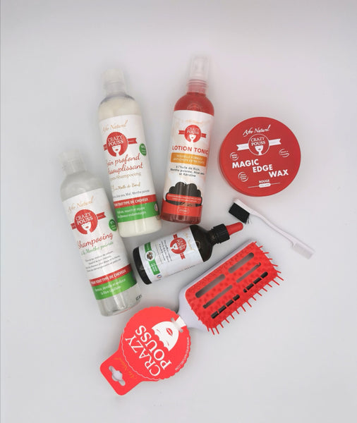 CRAZY POUSS - Pack « Les Indispensables » - Rouge - Produit capillaire pour chouchouter vos cheveux afro, secs ou frisés